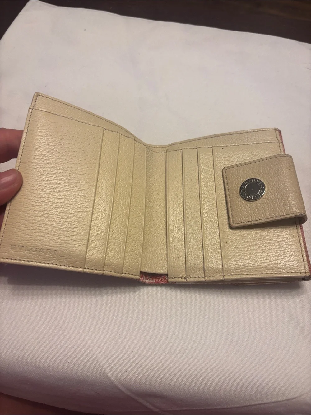 Bvlgari pink  Logo Canvas Fold Wallet with Cream Snap